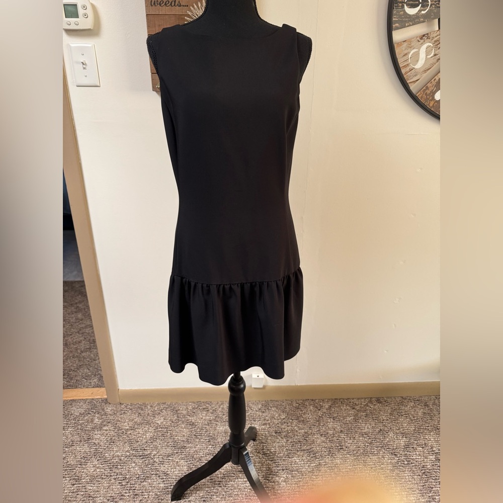 Sz 6 Calvin Klein black sleeveless flared dropped waist shift dress NWOT 🐸